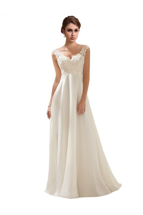 Soft Chiffon & Lace V-Neck Low Back A-Line Ivory Wedding Dress Derby