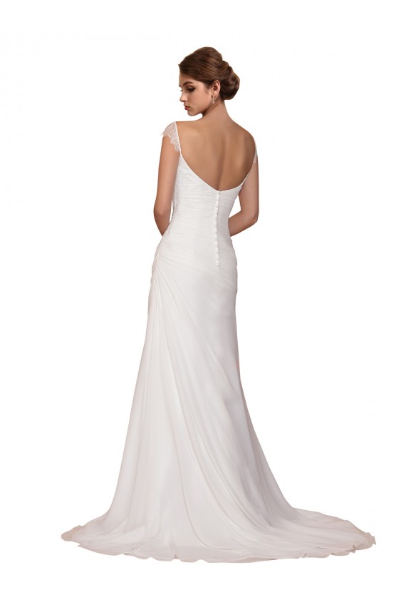 Soft Chiffon V-Neck Sheath Ivory Wedding Dress Derby