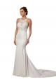 Lace High Neck V-Back Sheath Ivory Modern Wedding Dress Derby