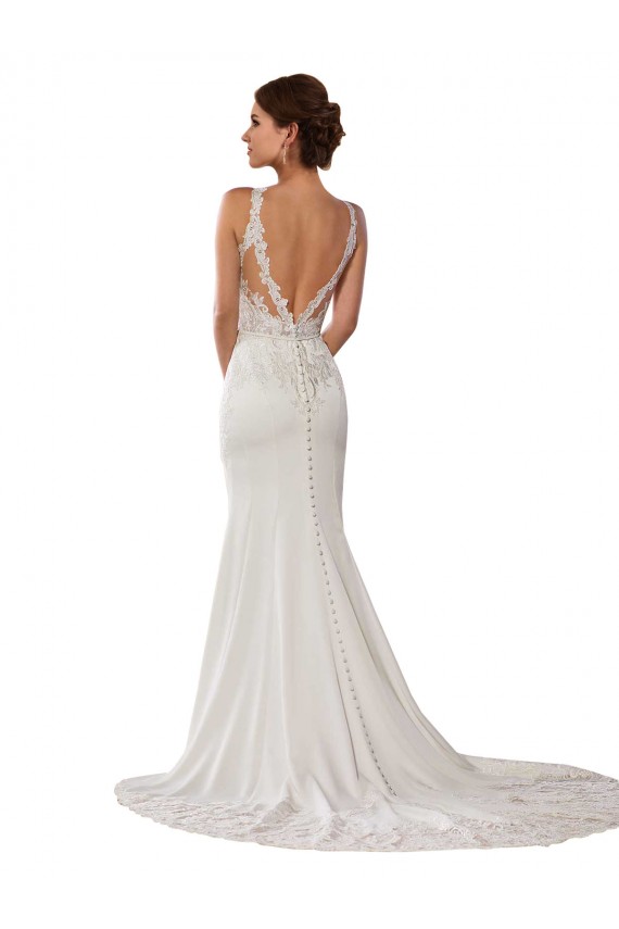 Lace High Neck V-Back Sheath Ivory Modern Wedding Dress Derby