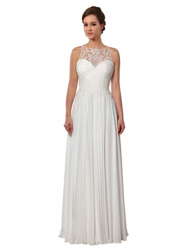 Soft Chiffon Illusion Neck A-Line Ivory Boho Wedding Dress Derby