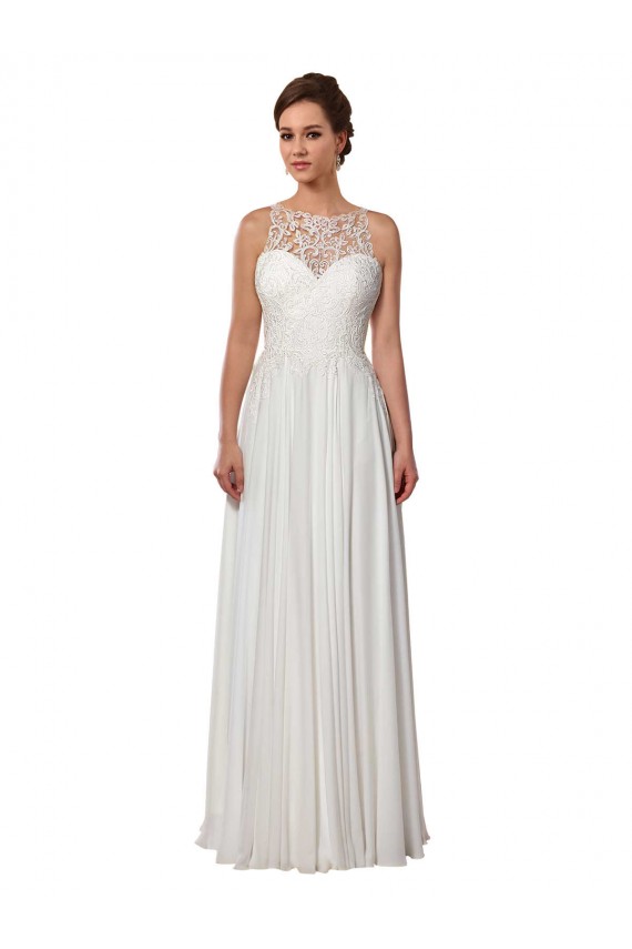 Soft Chiffon Illusion Neck A-Line Ivory Boho Wedding Dress Derby