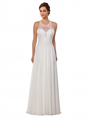 Soft Chiffon Illusion Neck Sheath Ivory Wedding Dress Derby