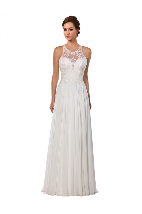 Soft Chiffon Illusion Neck Sheath Ivory Wedding Dress Derby