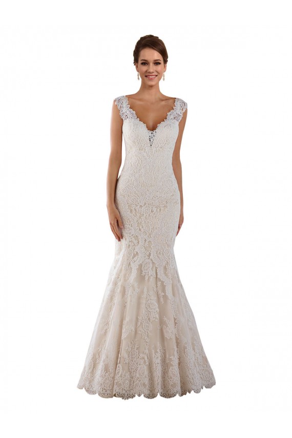 Lace V-Neck Mermaid White Wedding Dress Derby
