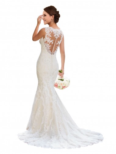 Lace V-Neck Mermaid White Wedding Dress Derby