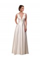 Satin V-Neck A-Line Ivory Wedding Gowns Derby