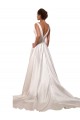 Satin V-Neck A-Line Ivory Wedding Gowns Derby