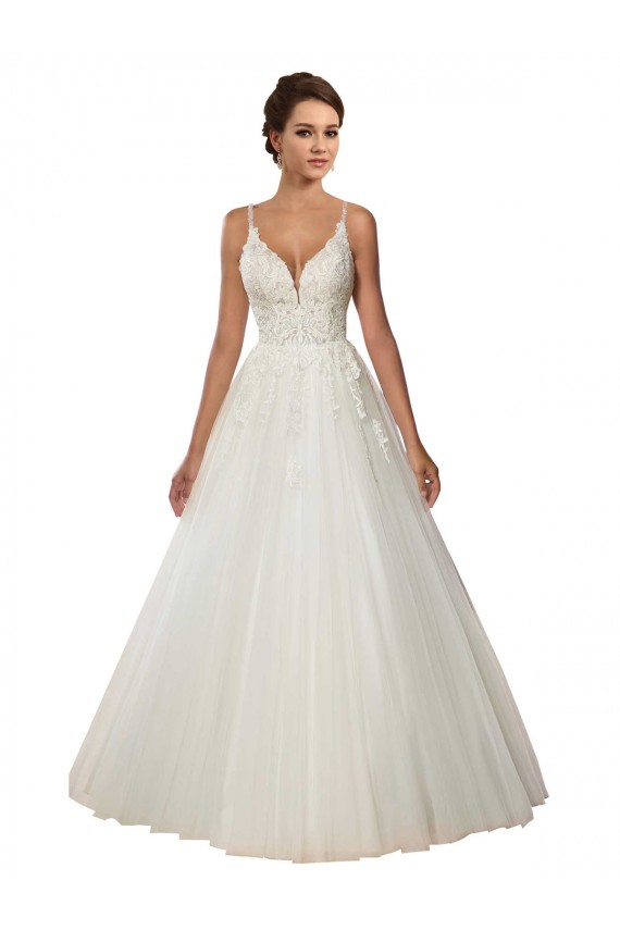 Tulle & Lace Spaghetti Straps Ball Gown Ivory Boho Wedding Dress Derby