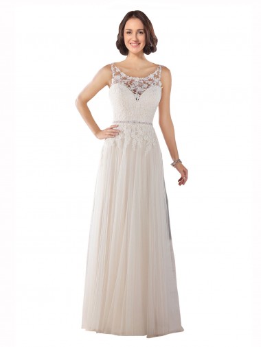 Tulle Illusion Neck A-Line Ivory & Champagne Boho Wedding Dress Derby