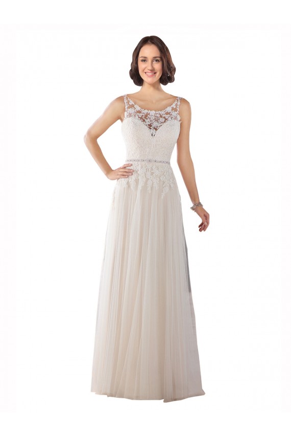 Tulle Illusion Neck A-Line Ivory & Champagne Boho Wedding Dress Derby
