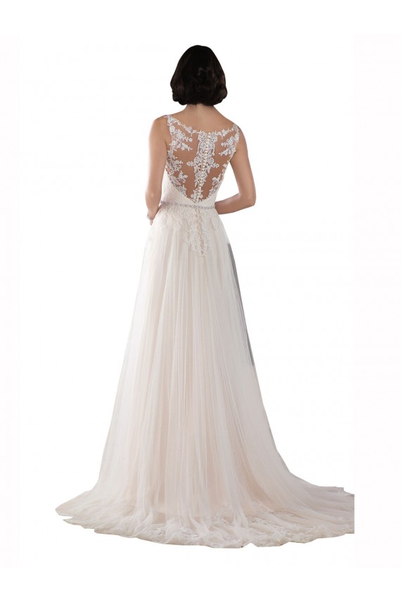 Tulle Illusion Neck A-Line Ivory & Champagne Boho Wedding Dress Derby