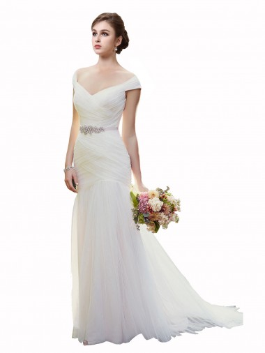 Tulle Off the Shoulder Mermaid Ivory Beach Wedding Dress Derby