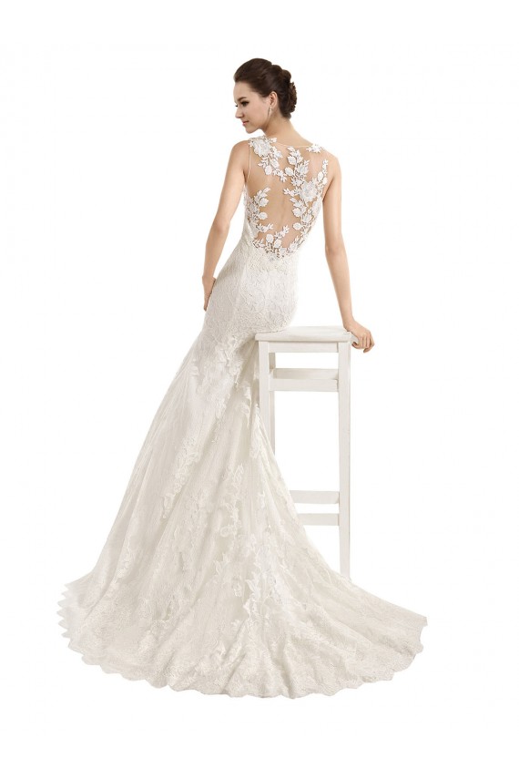 Lace Illusion Neck Mermaid Ivory Wedding Dress Derby