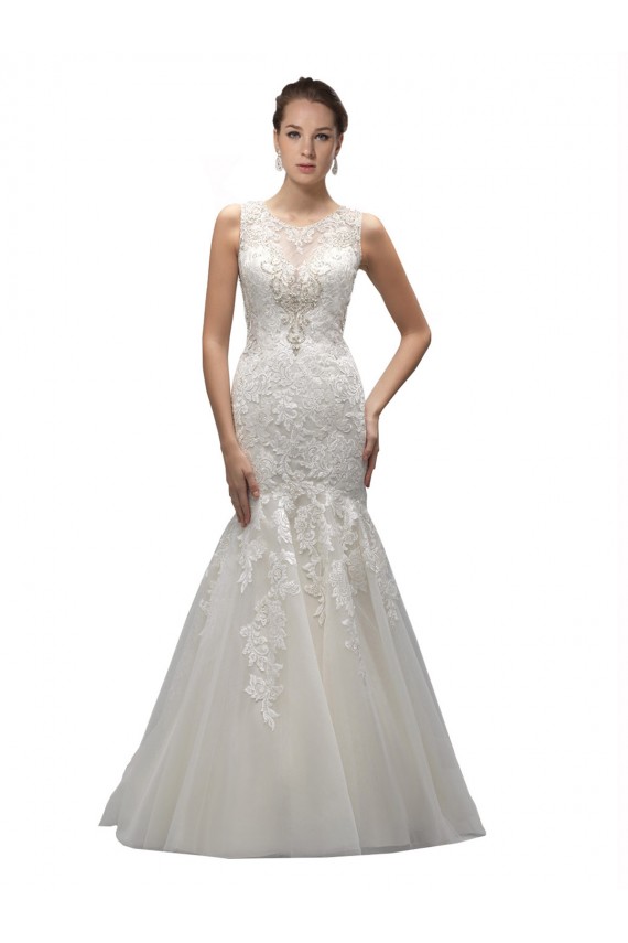 Tulle & Lace Illusion Neck Mermaid Ivory Wedding Dress Derby