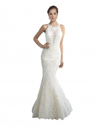 Tulle Illusion Neck Mermaid Ivory Beach Wedding Dress Derby
