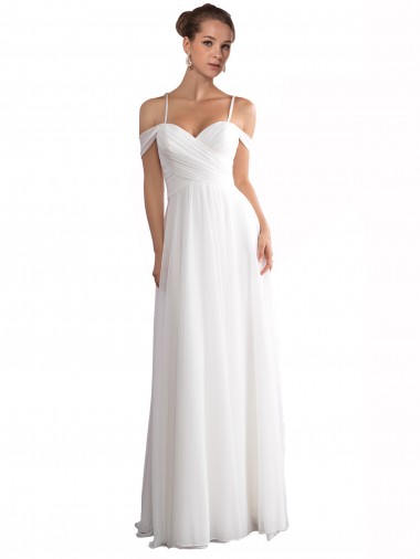 Soft Chiffon Off the Shoulder A-Line Ivory Beach Wedding Dress Derby