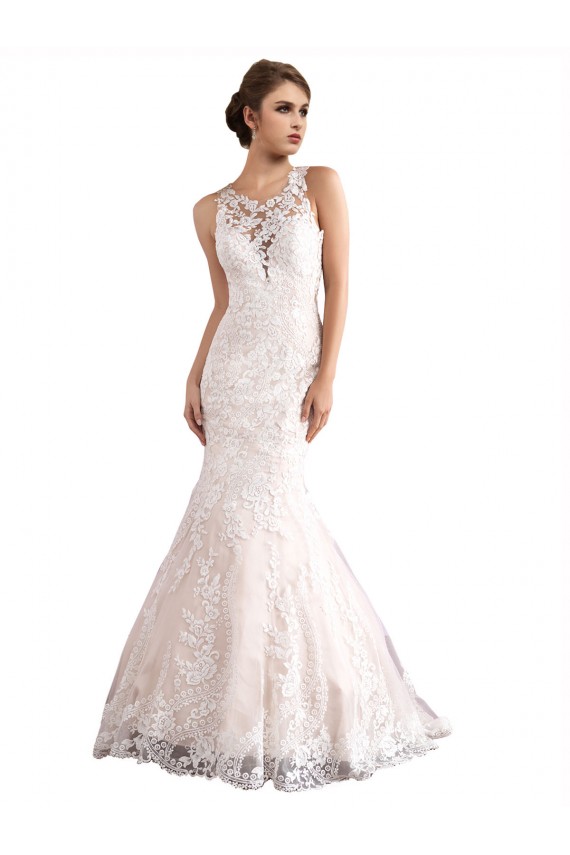 Tulle & Lace Illusion Neck Mermaid Ivory & Champagne Wedding Dress Derby