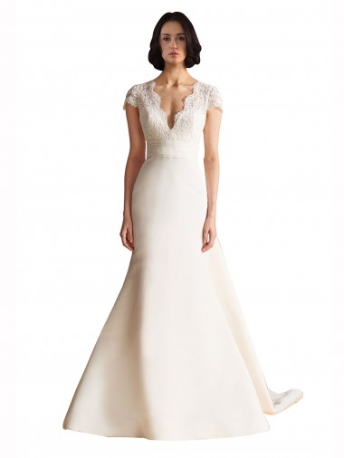 Satin V-Neck Keyhole Back A-Line Ivory Wedding Dress Derby