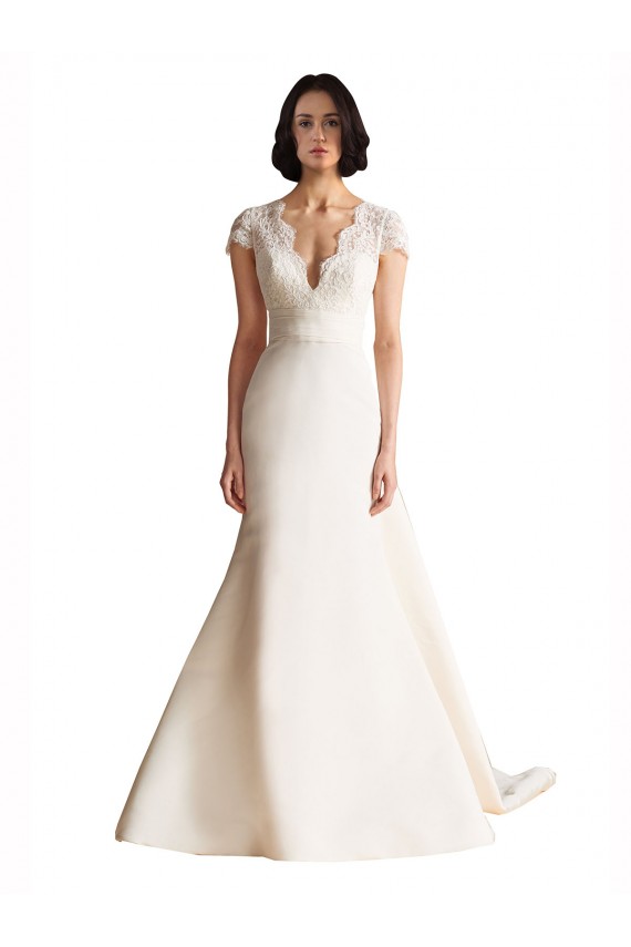 Satin V-Neck Keyhole Back A-Line Ivory Wedding Dress Derby