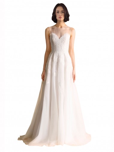 Tulle Illusion Neck A-Line Ivory Wedding Dress Derby
