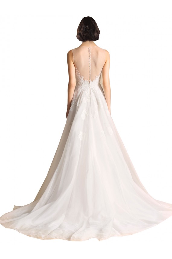 Tulle Illusion Neck A-Line Ivory Wedding Dress Derby