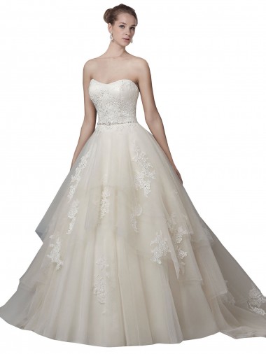 Tulle & Lace Strapless Low Back Ball Gown Ivory Wedding Dress Derby