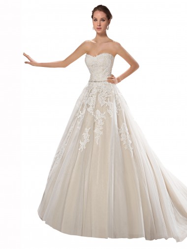 Tulle & Lace Strapless A-Line Ivory & Champagne Wedding Dress Derby