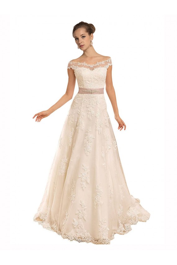 Lace Off the Shoulder A-Line Ivory Beach Wedding Dress Derby