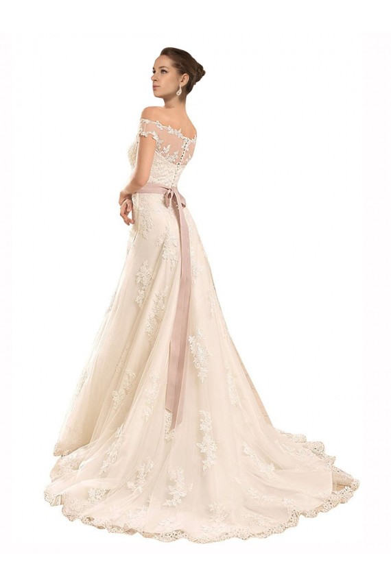 Lace Off the Shoulder A-Line Ivory Beach Wedding Dress Derby