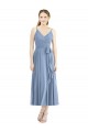 Soft Chiffon Spaghetti Straps A-Line Dusty Blue Bridesmaid Dress Derby