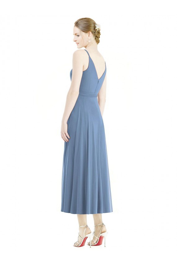 Soft Chiffon Spaghetti Straps A-Line Dusty Blue Bridesmaid Dress Derby