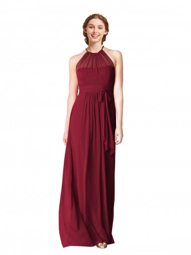 Chiffon Halter Neck A-Line Burgundy Evening Gowns / Bridesmaid Dresses Derby