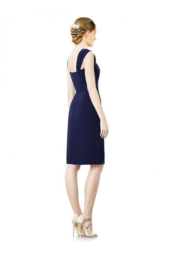 Soft Chiffon Sweetheart Knee Length Sheath Dark Navy Bridesmaid Dress Derby
