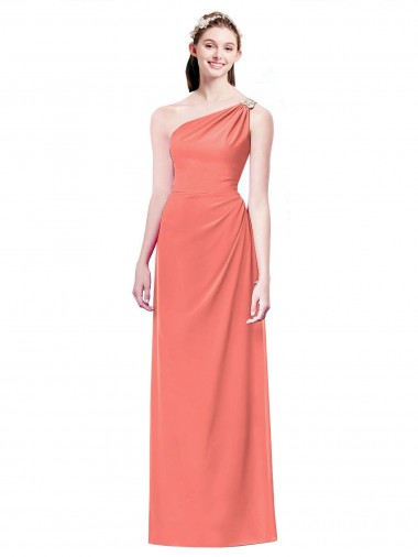 Soft Chiffon One Shoulder A-Line Coral Bridesmaid Dress Derby