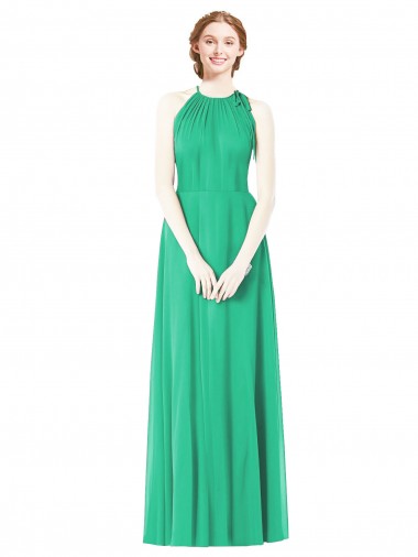 Soft Chiffon Halter Neck A-Line Emerald Green Bridesmaid Dress Derby