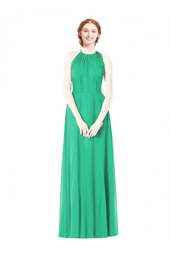 Soft Chiffon Halter Neck A-Line Emerald Green Bridesmaid Dress Derby