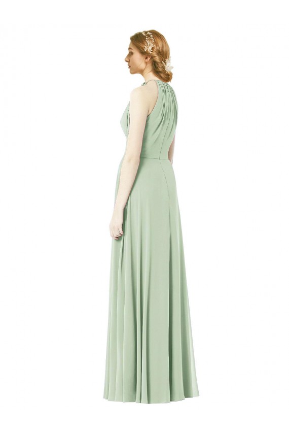 Soft Chiffon Halter Neck A-Line Emerald Green Bridesmaid Dress Derby