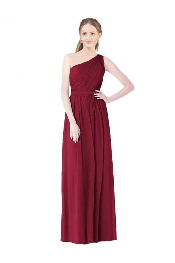 Soft Chiffon One Shoulder A-Line Burgundy Bridesmaid Gown Derby