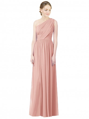 Soft Chiffon One Shoulder A-Line Bliss Pink Bridesmaid Dress Derby