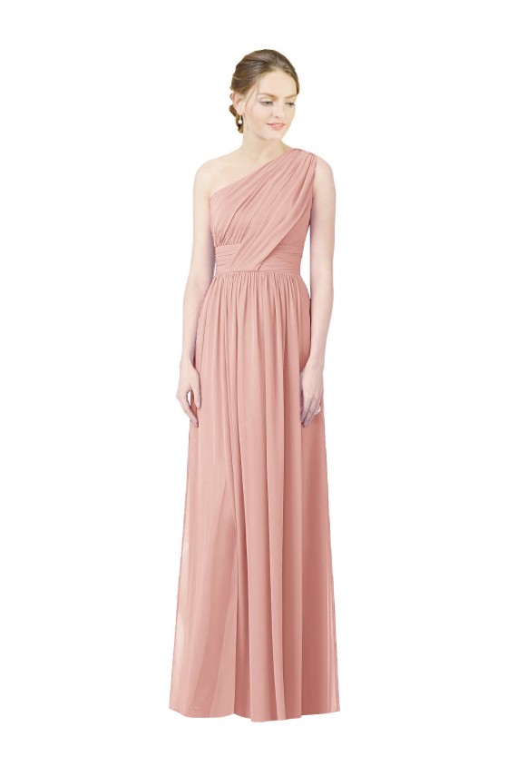Soft Chiffon One Shoulder A-Line Bliss Pink Bridesmaid Dress Derby