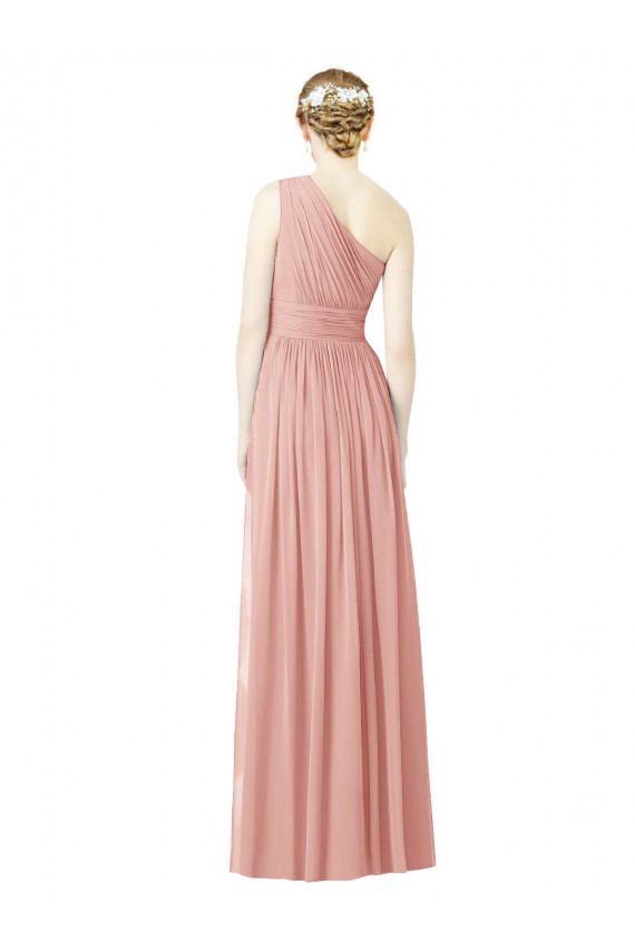 Soft Chiffon One Shoulder A-Line Bliss Pink Bridesmaid Dress Derby