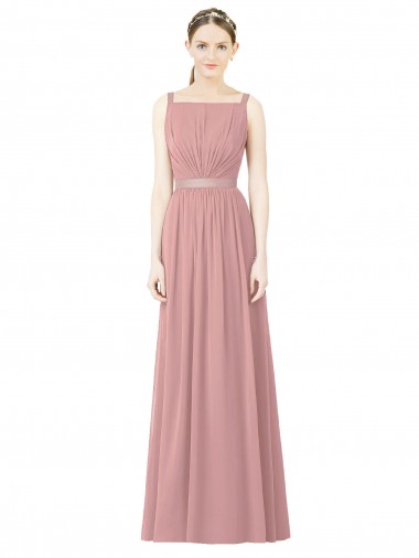 Soft Chiffon High Neck A-Line Dusty Pink Bridesmaid Dress Derby