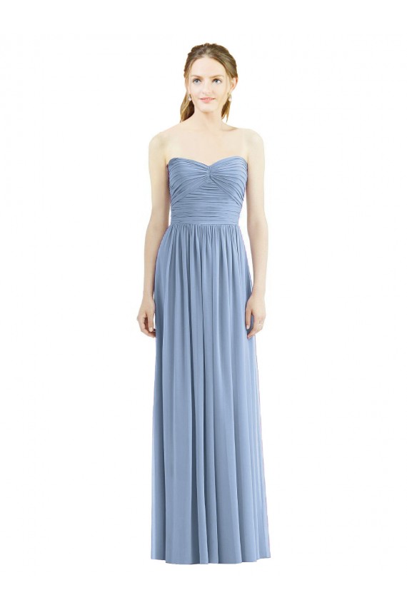 Chiffon Strapless A-Line Dusty Blue Bridesmaid Gowns Derby