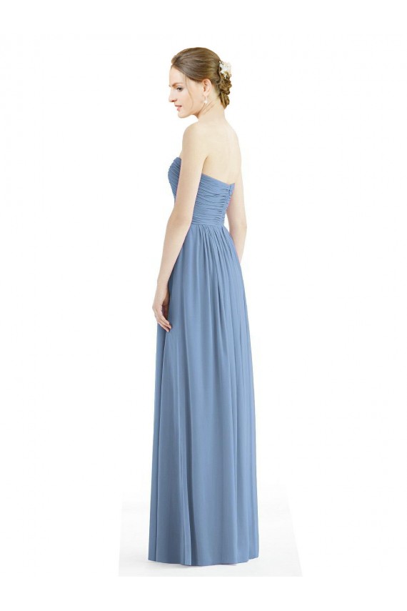 Chiffon Strapless A-Line Dusty Blue Bridesmaid Gowns Derby