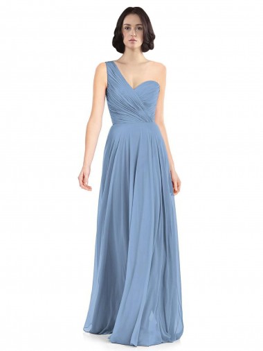 Soft Chiffon One Shoulder A-Line Dusty Blue Formal Dress / Bridesmaid Dress Derby
