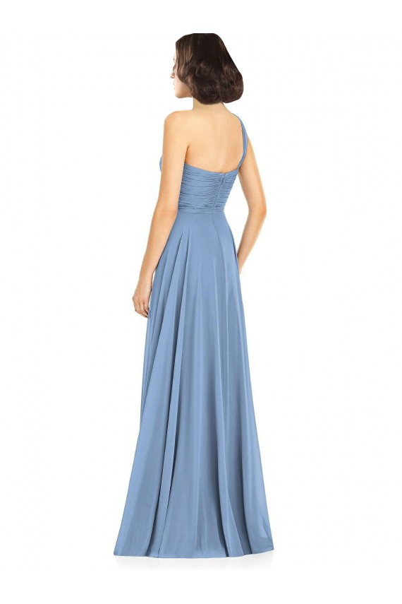 Soft Chiffon One Shoulder A-Line Dusty Blue Formal Dress / Bridesmaid Dress Derby