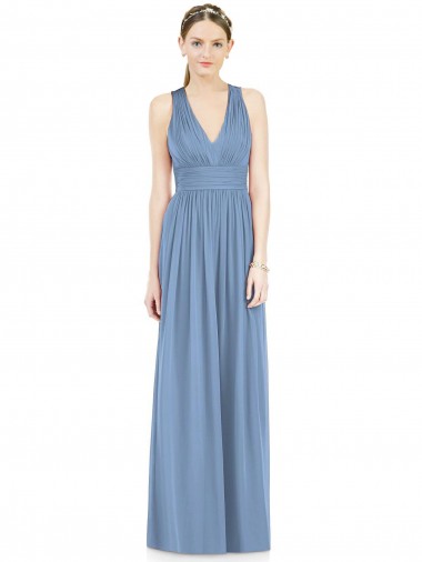 Chiffon V-Neck A-Line Dusty Blue Bridesmaid Gowns Derby