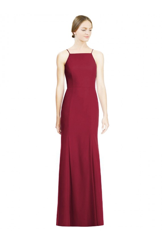 Soft Chiffon Spaghetti Straps Mermaid Burgundy Bridal Party Dress Derby