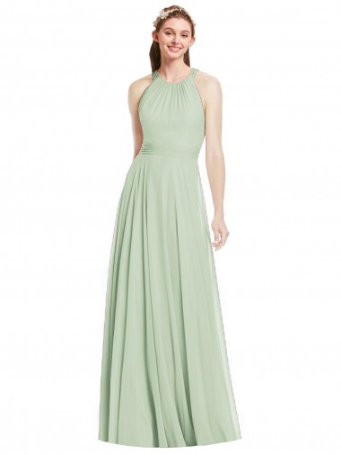 Chiffon Halter Neck A-Line Sage Bridesmaid Dress / Evening Dress Derby